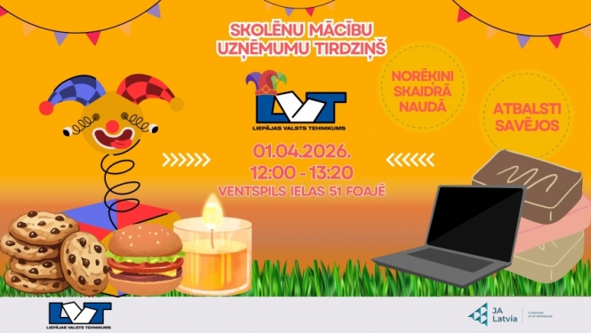 Tehnikuma skolēnu mācību uzņēmumu tirdziņš 1. aprīlī