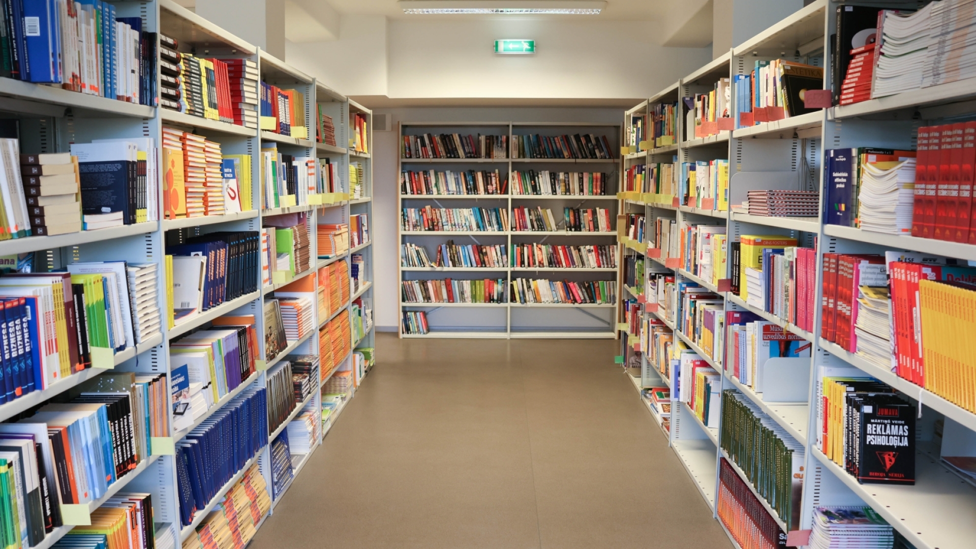 Grāmatu plaukti skolas bibliotēkā